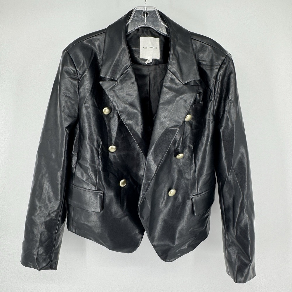 Avec‎ Les Filles Black Faux Leather Double Breasted Black Jacket Size Small